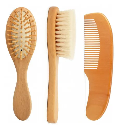 Kit Cabelo Bebê Bambu Cerdas Naturais 3 Peças