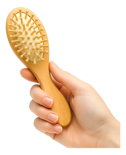 Mini Escova Madeira Natural Anti-frizz Portátil P/ Bolsa