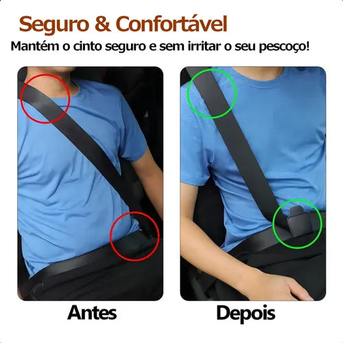 Kit 2 Ajustes Adaptador Cinto De Segurança Regulagem Durável Cor Preto Couro
