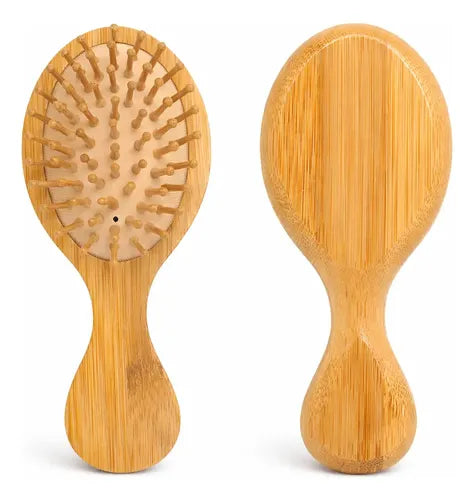 2x Mini Escova Antifrizz Bambu 14cm Para Bolsa