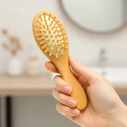 Mini Escova Madeira Natural Anti-frizz Portátil P/ Bolsa