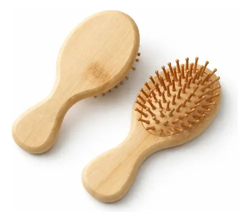Escova Pequena Bambu Cabelo Anti Frizz Minimalista