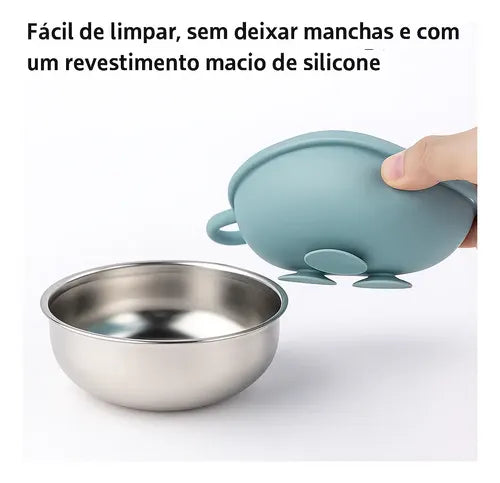 Kit Infantil Tigela Inox + Forminha Picolé Silicone Bpa Free