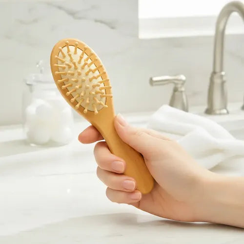 Mini Escova Madeira Natural Anti-frizz Portátil P/ Bolsa