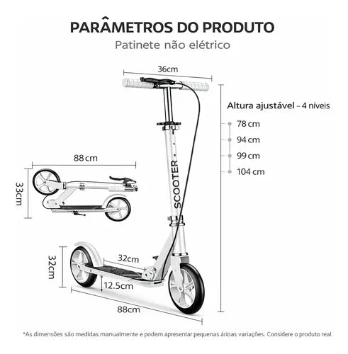 Patinete Scooter Profissional Jovem Adulto Dobrável 100kg