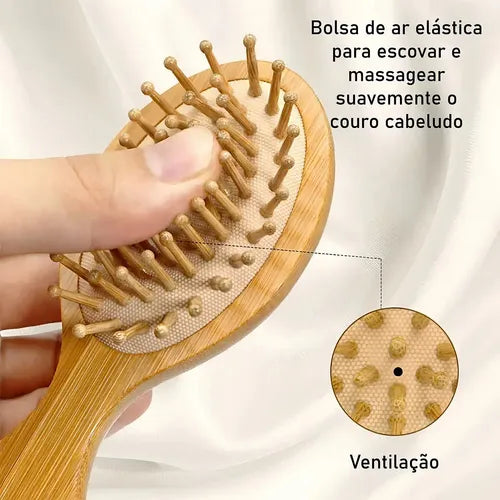 2x Mini Escova Antifrizz Bambu 14cm Para Bolsa