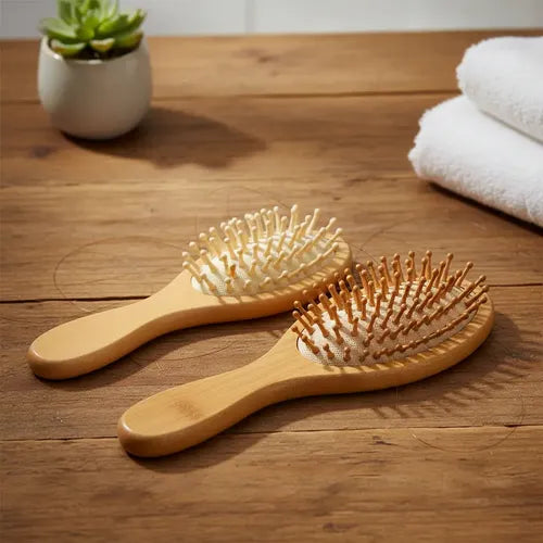 2x Escova De Cabelo Família De Bambu Anti Frizz Durável
