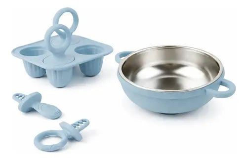 Kit Infantil Tigela Inox + Forminha Picolé Silicone Bpa Free