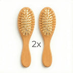 Kit 2x Mini Escovinha Bolsa Portátil Madeira Antifrizz