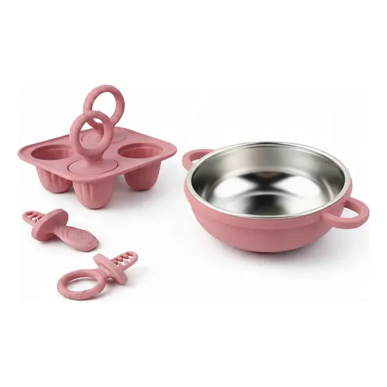 Kit Tigela Inox + Forminha Picolé Silicone Bpa Free Infantil