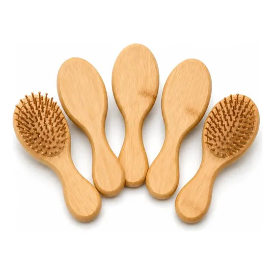 Kit 5 Mini Escovas De Bambu Anti Frizz Bolsa Brinde Minizen