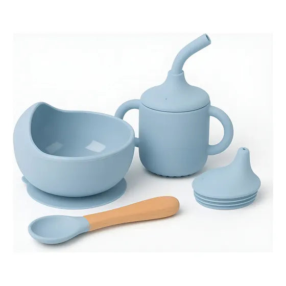 Kit Alimentação Bowl Bebê Silicone Premium Ventosa + Bambu