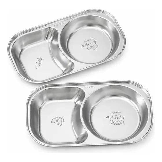 Kit 2 Prato Papinha Bebê Inox 304 Dividido Blw Infantil