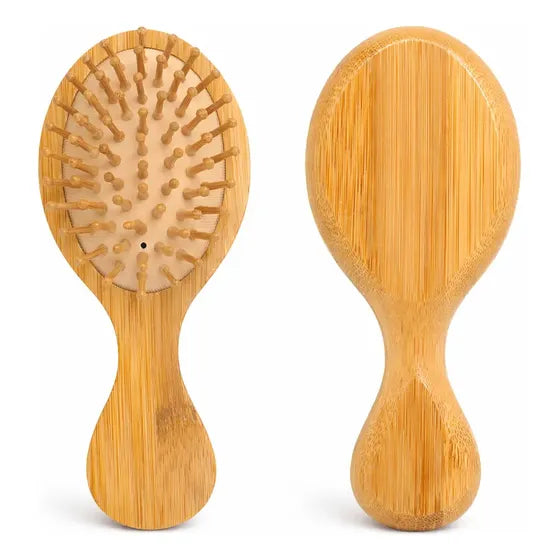 2x Mini Escova Antifrizz Bambu 14cm Para Bolsa